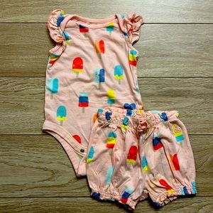 GAP pink ice cream print sleeveless onesie & shorts set.